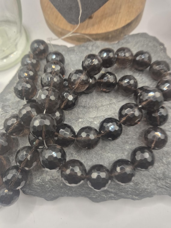 Smoky Quartz Round Faceted Beads 15mm, 24 Strand Natural Gemstone Beads for Jewelry Making & Designers
