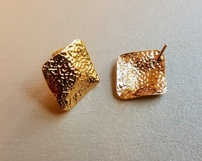 Gold Plated Hammered Stud Earrings: Brass Earring Findings