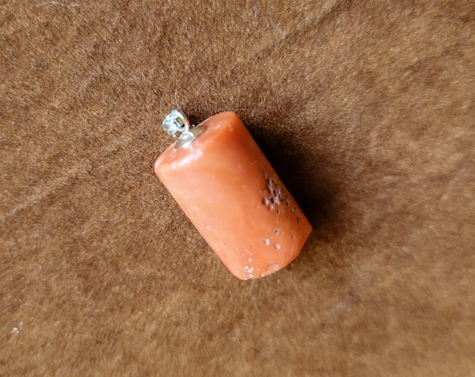 Natural Italian Coral Pendant with Sterling Silver Bail (16mm x 8mm)