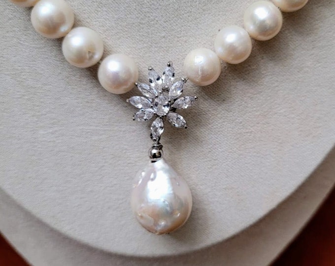 AAA Freshwater Pearl Necklace: Baroque Statement Pendant, 16 inch