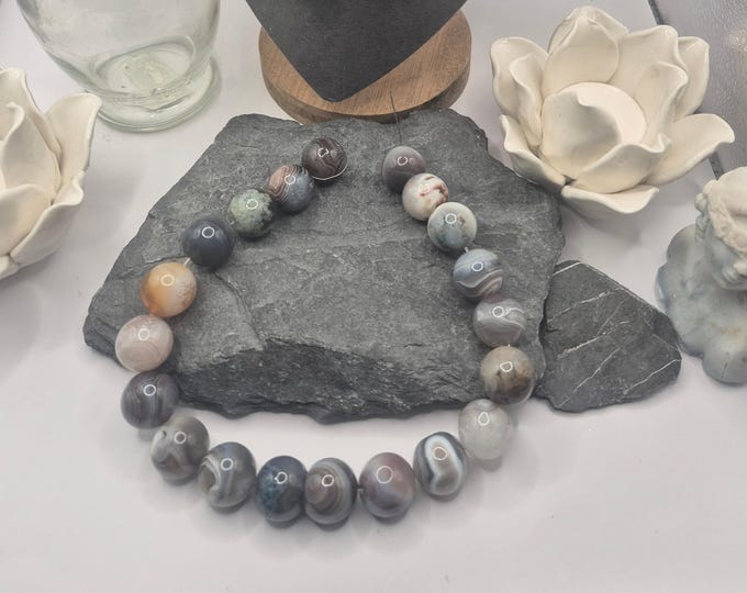 20mm Botswana Agate Beads: Grade A Round Stone for Jewelry Design