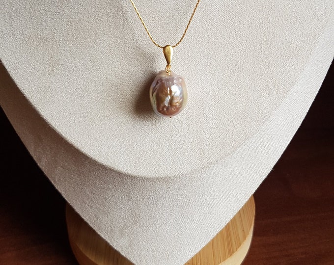 AAAA Baroque Freshwater Pearl Pendant with Gold-Filled Bail & Chain