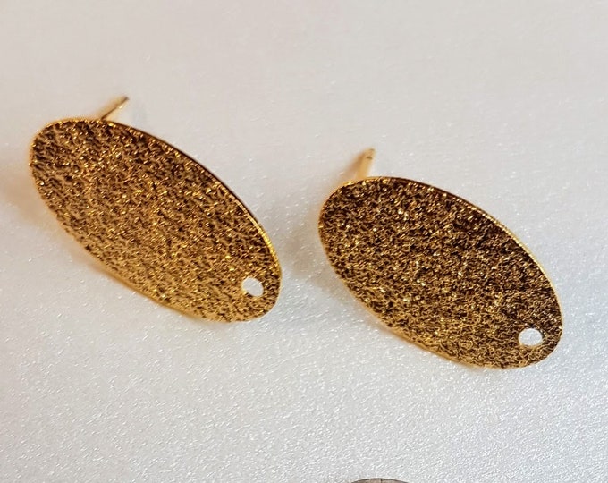 Gold Plated Oval Earring Studs with Gold Dust Effect (20mm x 12mm)