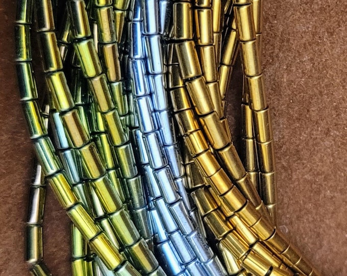 Metallic Coated Hematite Tube Beads: 4mm x 1mm, 16" Strand