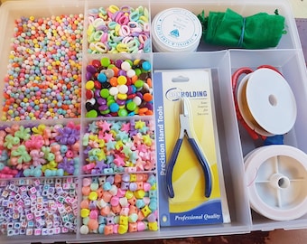 DIY Kids Jewelry Making Kit: Mixed Beads, Charms, Tools - 40+ Necklaces