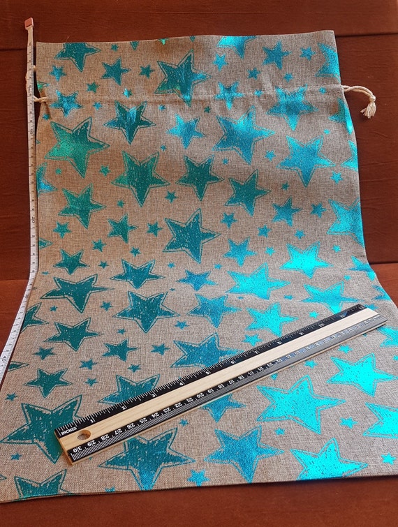 Burlap, Hessian Bags 22 x14" Large Size Jute Tie Sack. Santa Sacks. Reusable Printed bags, Designs Stars/Floral. REDUCED!