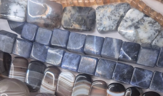 Sodalite Cube Beads 10x10mm Strand 28pcs with 5 Matching 925 Silver Cubes Job Lot for Jewelry Making