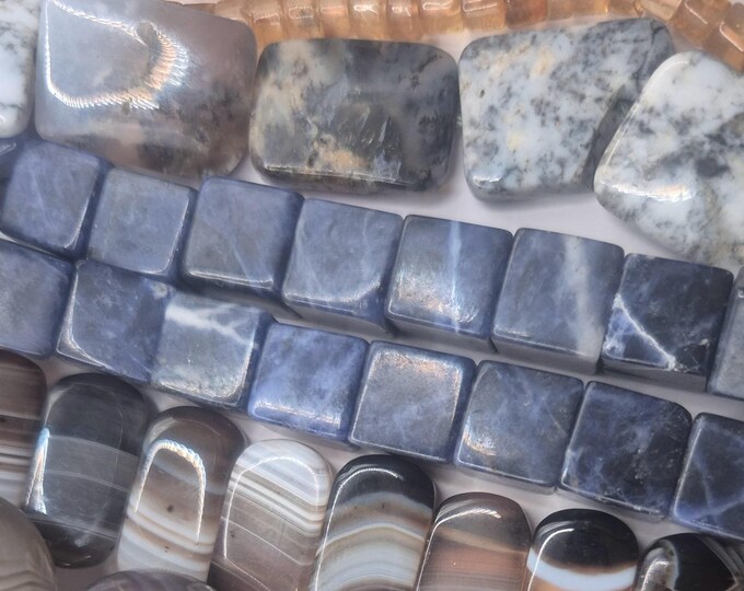 Sodalite Cube Beads with Sterling Silver Cubes: Jewelry Making Lot