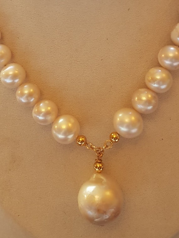 Collana Di Perle D'acqua Dolce AAA: Pendente Barocco, 16 Pollici - Italia - Foto 5