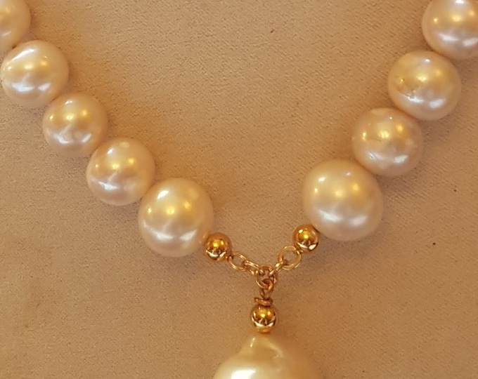 Baroque Pearl Pendant Necklace, Ivory Freshwater Pearls, Free Earrings