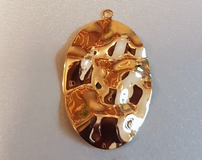 Gold Plated Brass Oval Pendant: Shiny Connector (45mm x 33mm)