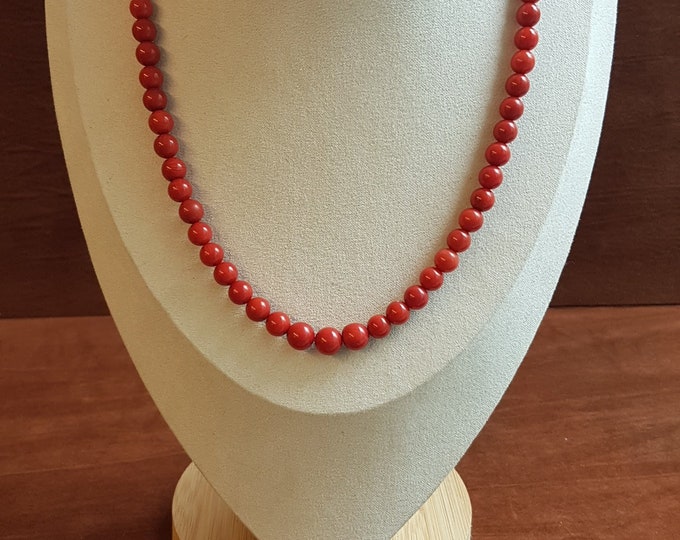 Red Coral Beaded Necklace: Sterling Silver Clasp, 16", 18" & 20" available.