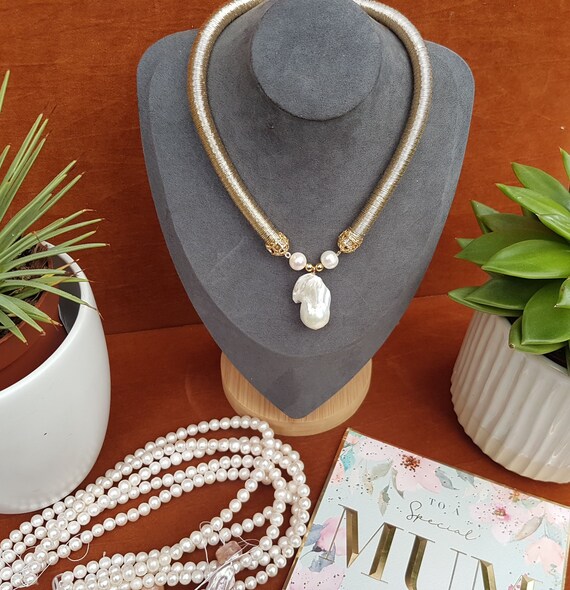 Baroque Pearl & Cord Necklace, 17-Inch Elegant Statement Piece, Perfect Birthday or Special Occasion Gift