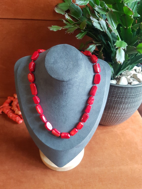 Unusual shapes red coral barrel beads, Nigerian traditional weddings,  coral beaded necklace.  16-inches long. Be different!