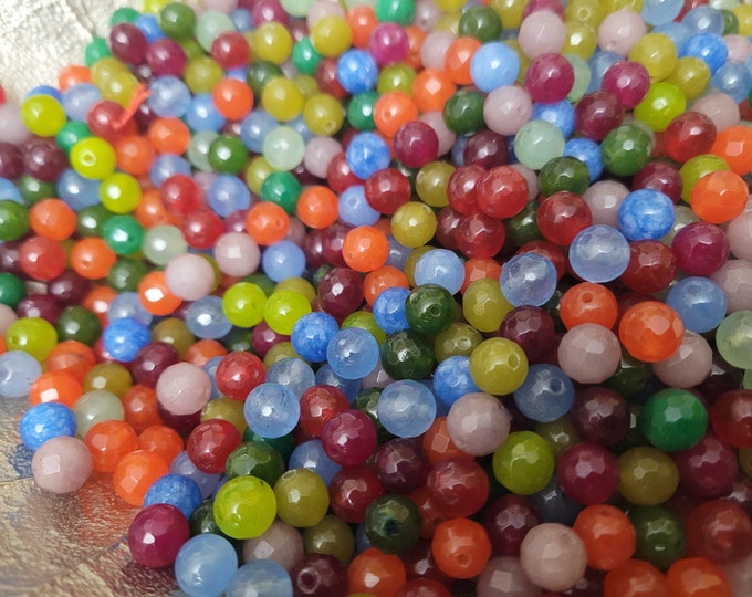 Dyed Jade Beads: Mixed Colors, Faceted, 8mm (50 pc)