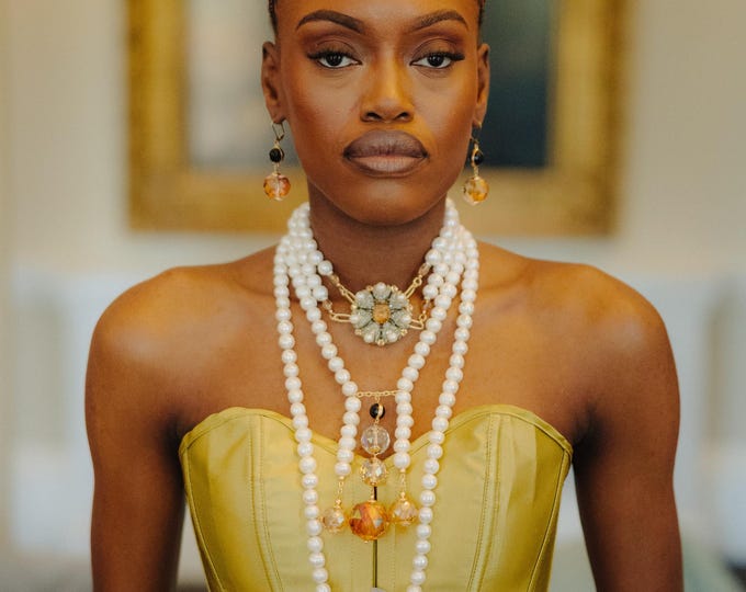 Freshwater Pearl Jewelry Set: Bridal Necklace & Earrings, 18k Gold-Plated