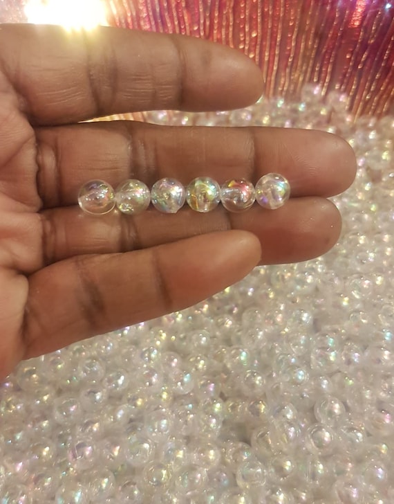 Clear AB beads 6mm, 8mm, 10mm,12mm. 1.5mm hole for jewelry making, flower sprays, vines DIY, craft. Add sparkle to your projects, weddings.