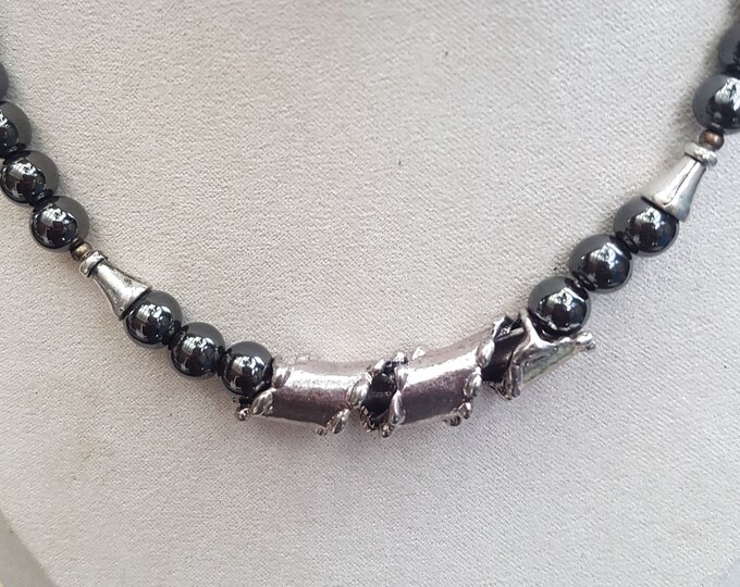 8mm Hematite Men's Necklace: Unusual Design, 42cm Length