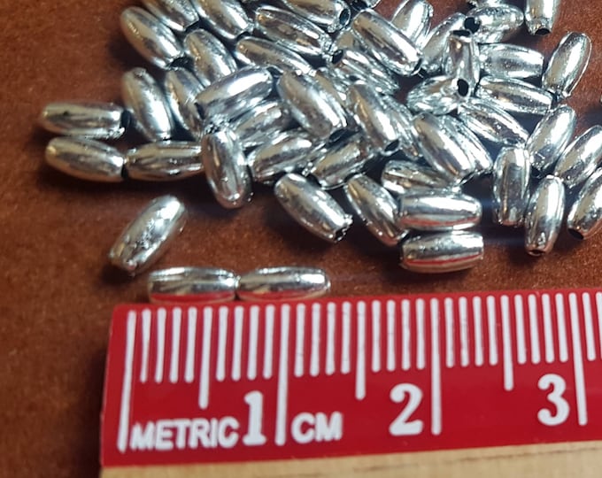 3x6mm Silver Acrylic Rice Beads - 1.5mm Hole