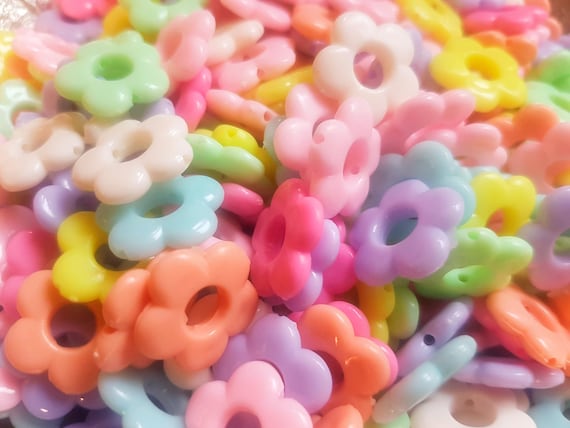 Flower Frame Acrylic Beads 100-Pack, 18mm Pastel Mixed Colors for DIY Jewelry Making, Crafting & Holiday Projects