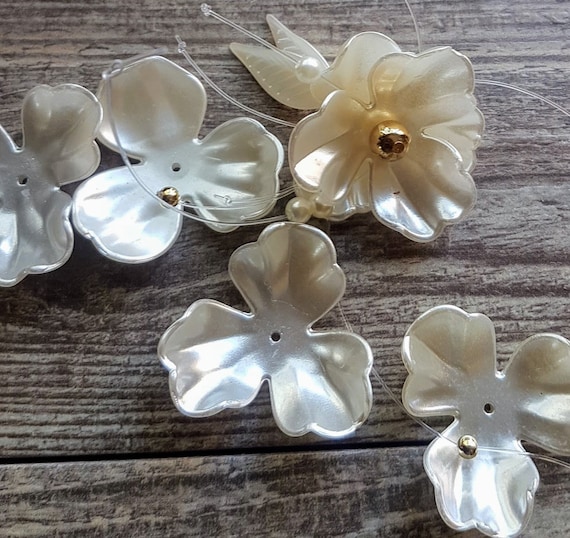 Ivory pearl three petal flowers (6 flowers) 1.5mm hole for jewellery, flower sprays, hair deco, vines and DIY & wedding craft and more