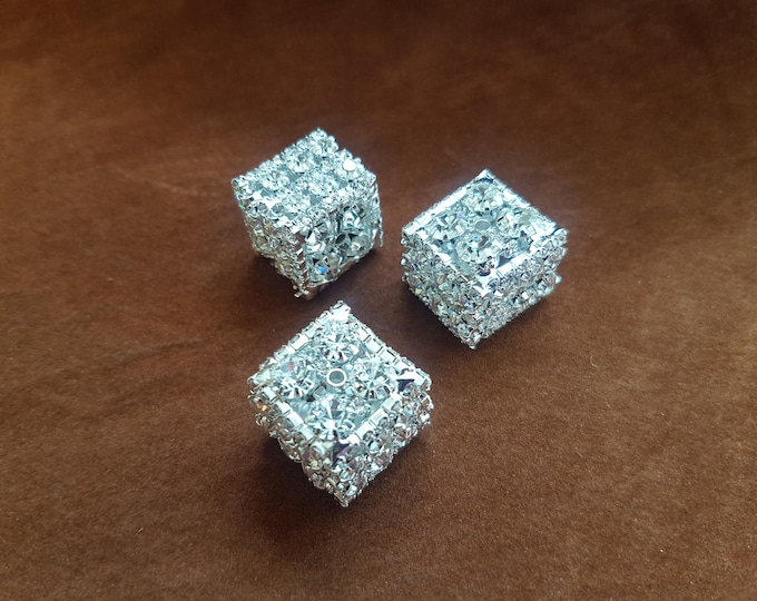 Large Diamante Rhinestone Cube Bead: DIY Embellishment (18x16mm)
