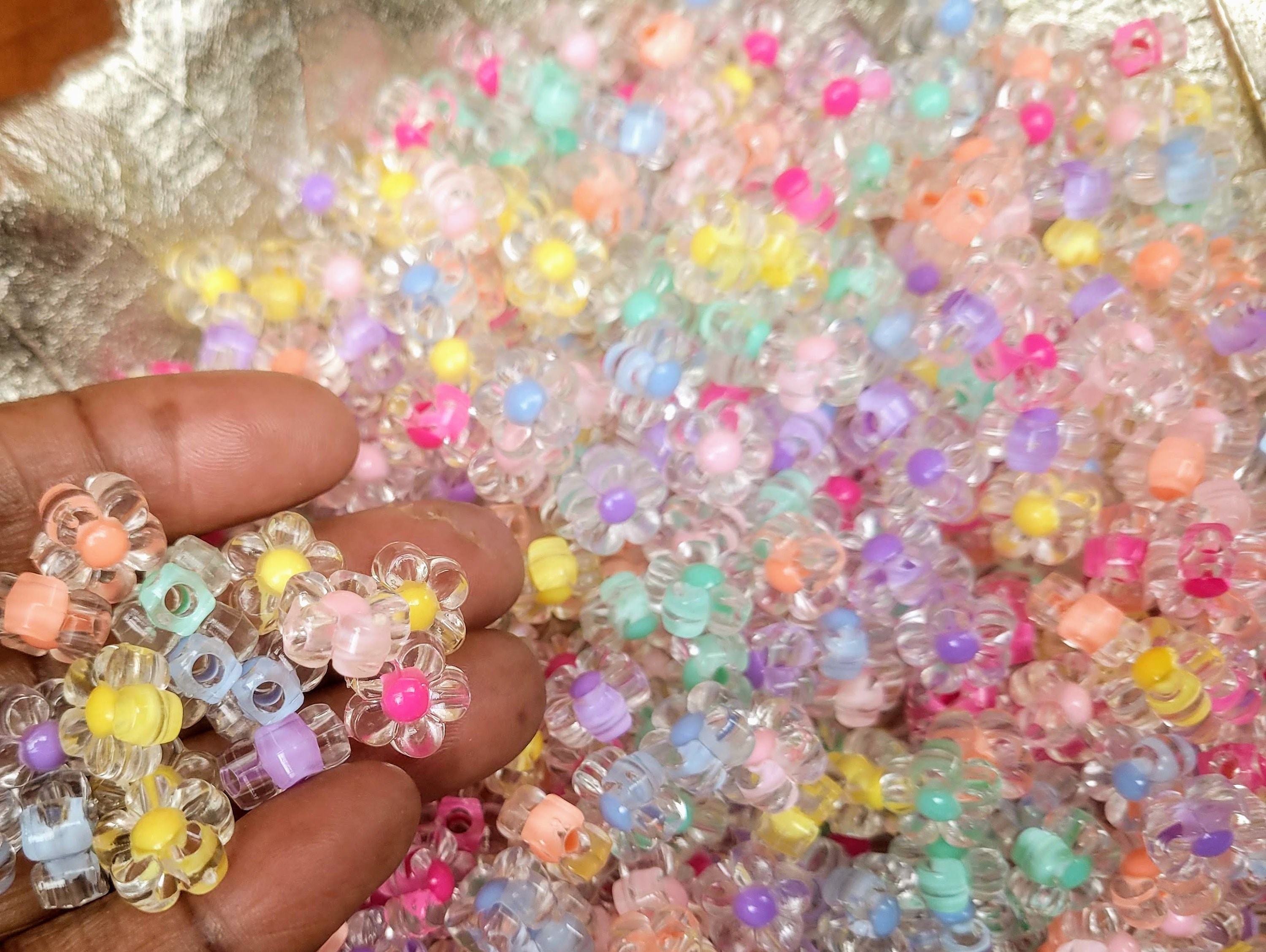 500 Mixed Colour Transparent Acrylic Flower Beads 14mm DIY Bracelet Earring  Bead