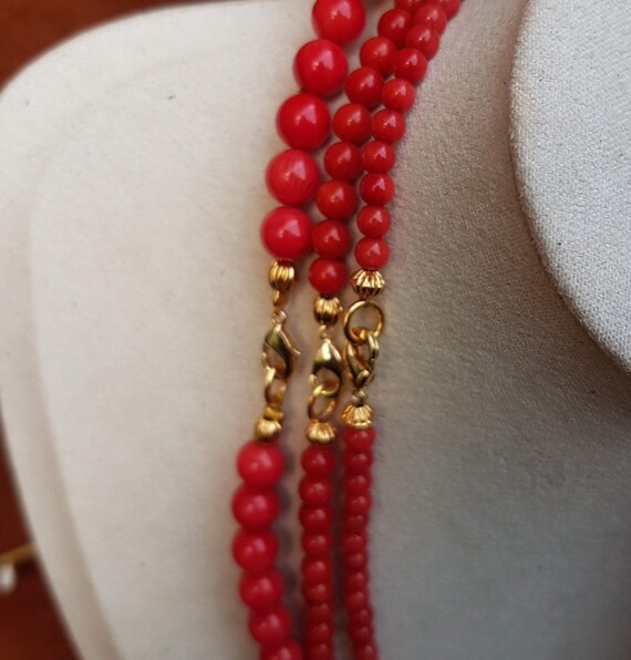 Collana Donna Filo Corallo Rosso Con Chiusura Oro Giallo Con Cammeo - Foto 3