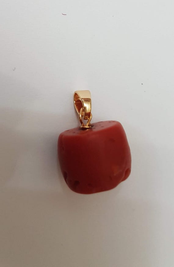 Stunning old natural Italian red coral perforated pendant. Gold-plated bail. Chain not included. See sizes available.