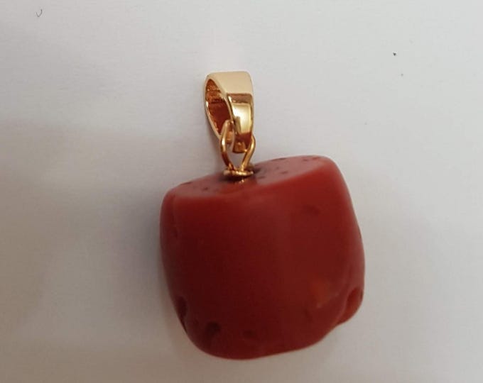 Natural Italian Red Coral Pendant with Gold-Plated Bail