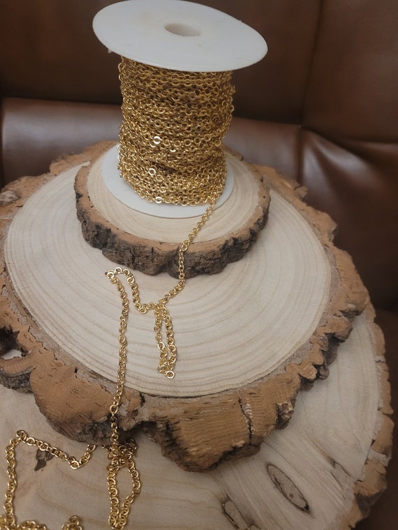 24 carat gold plated cable chain by the meter, for jewellery making, DIY craft, Priced per meter. Solid and durable.