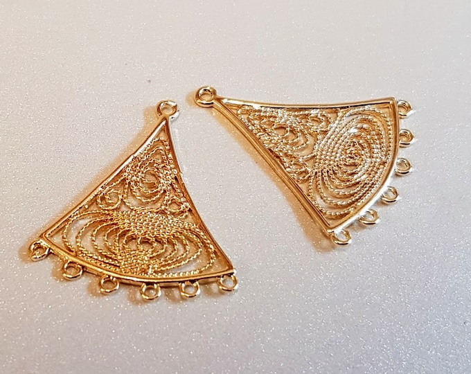 Gold Plated Brass Filigree Earring Connectors - Sold per Pair