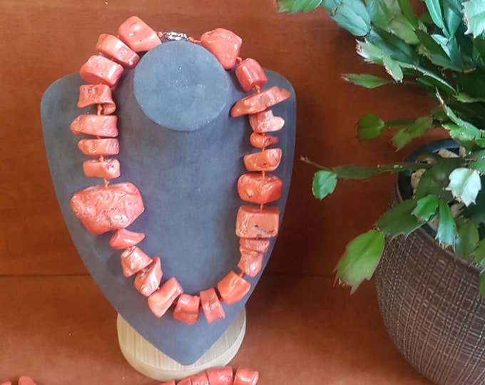 Pink Coral Barrel Bead Necklace - Nigerian Wedding Jewelry, 20-inch