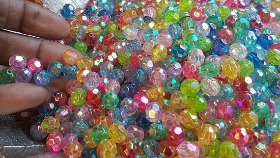 Mixed colours 6mm acrylic, faceted, glass beads for DIY craft projects, jewelry making, frame decorating. Christmas projects.