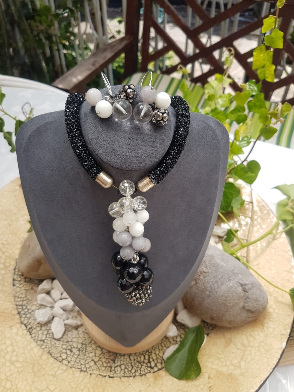 Black White & Grey Jewellery Chunky Grape-style Pendant. Make 
