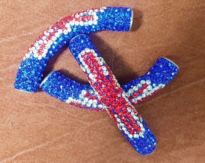 Union Jack Crystal Studded Shamballa Tube: Bracelet Bead (10mm x 45mm)