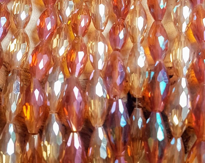 Gold & Copper Chinese Crystal Marquise Beads: 15 Inch Strand