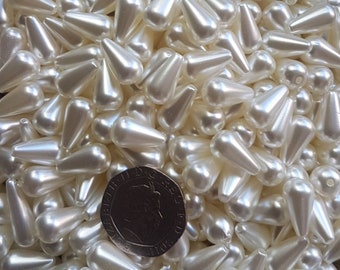 Ivory Teardrop Pearl Beads: 18x8mm Acrylic Craft Supplies with half-drilled holes