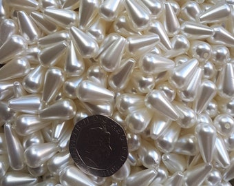 18×8mm Ivory teardrop pearl beads (10/25/50pk) 1.5mm hole for jewelry, flower sprays, vines and DIY & wedding craft and more. HALF-DRILLED!