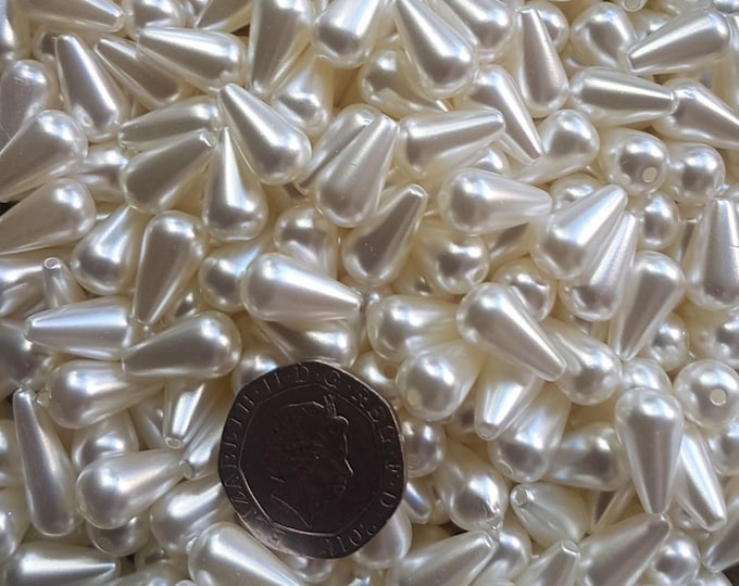 Ivory Teardrop Pearl Acrylic Beads: 22x12mm Craft Supplies (20 Pack)