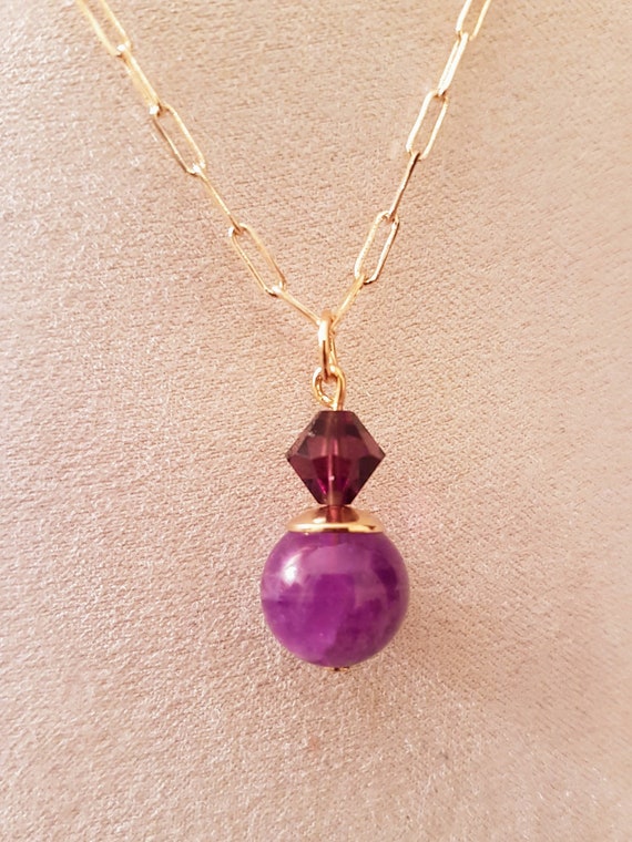Amethyst gemstone and Swarovski crystal two in one pendant. February birthstone. Ideal for her.