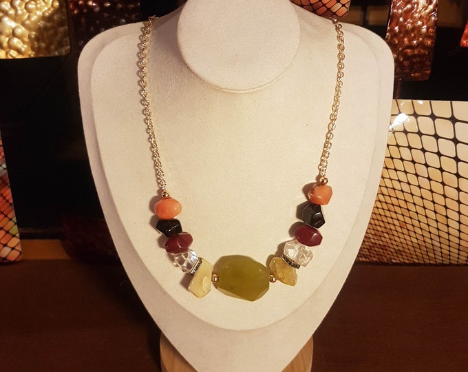 Multicolor Gemstone Necklace: Irregular Bead Stylish Design (24 inch)
