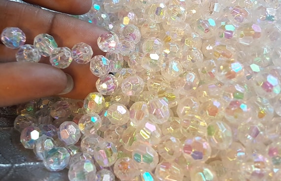 6mm clear AB faceted beads, for DIY craft projects, jewelry making, frame, Christmas & wedding decorating. Use as vase fillers too!