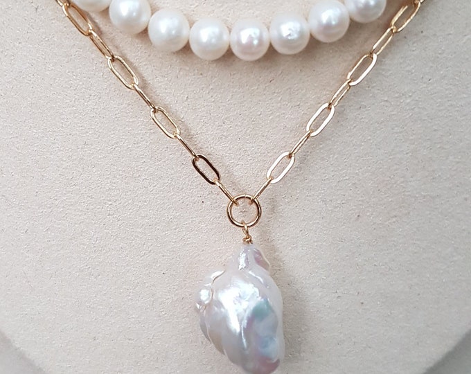 Baroque Pearl Pendant Necklace: 6mm Pearl Chain, Elegant Bridal Jewelry