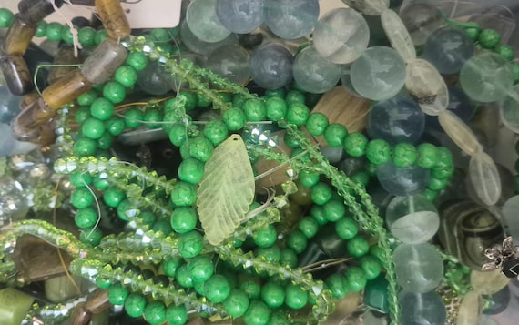 Green Bead Soup Mix, Gemstone Beads and Crystals, 100g, 200g and 500g