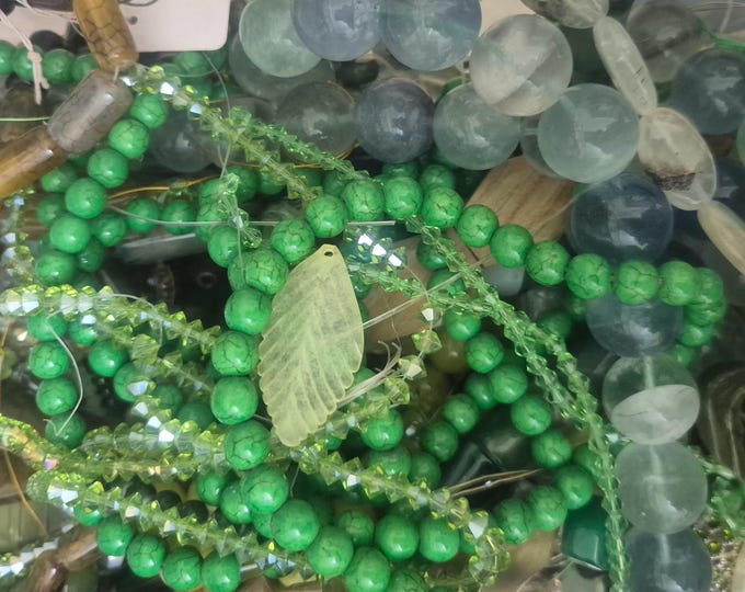 Green Bead Soup Mix, Gemstone Beads and Crystals, 100g, 200g and 500g