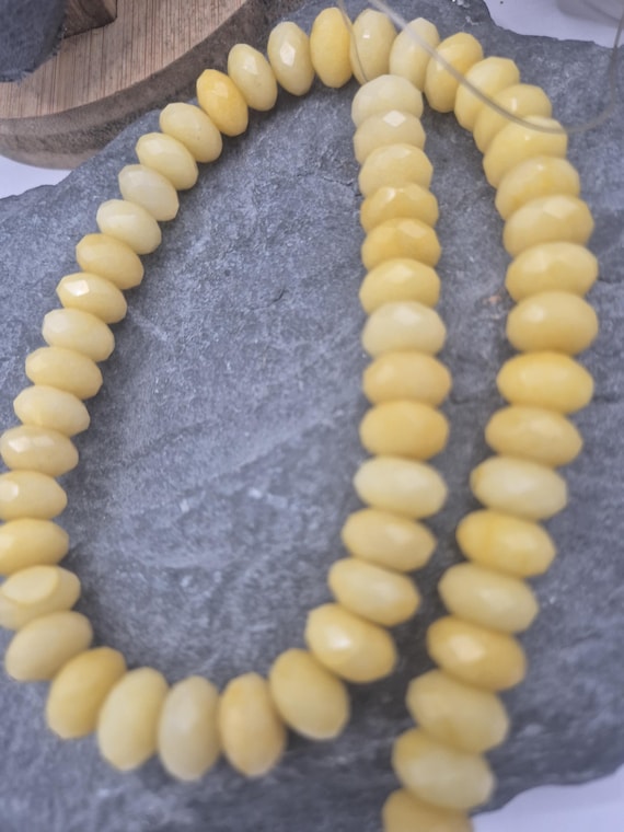 Yellow quartz large rondelles. 12x8mm approx. Beautiful faceted beads, On a 16-inch strand. Gemstone Beads for designers.