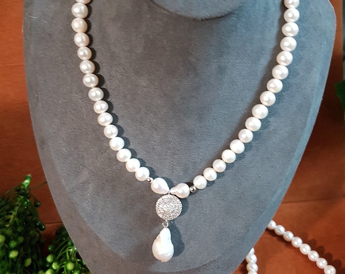 AAA Freshwater Pearl Necklace: Baroque Pendant, Sterling Silver
