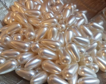 Perlas de lágrima color marfil: suministros acrílicos grandes para manualidades (paquete de 2/10/20)