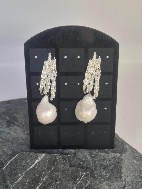 Baroque Pearl Dangle Earrings: Handmade Silver or Gold Plated